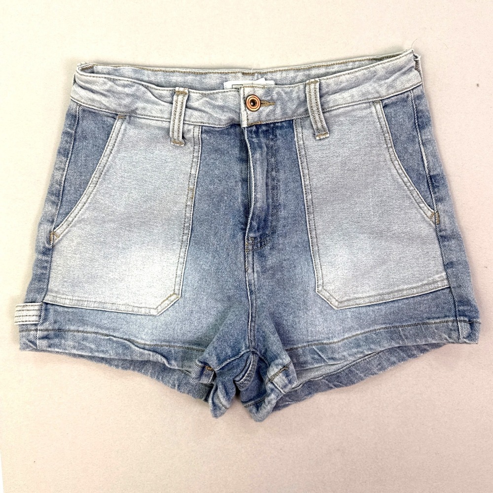 RE Generation Celebrity Pink High Rise Carpenter Shorts Light Wash Two Tone 7/28